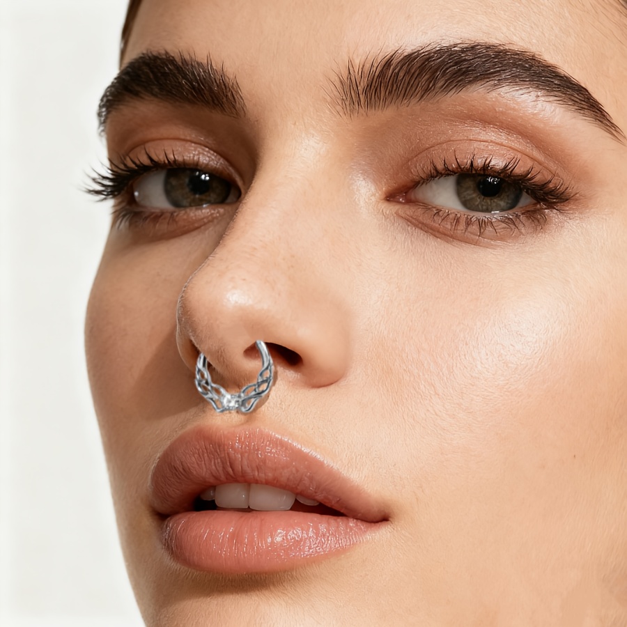 316L Stainless Steel Vine CZ Septum Nose Ring, Unisex
